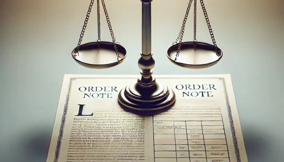 Image of a balance scale symbolizing justice with the validity of order notes in Turkey
